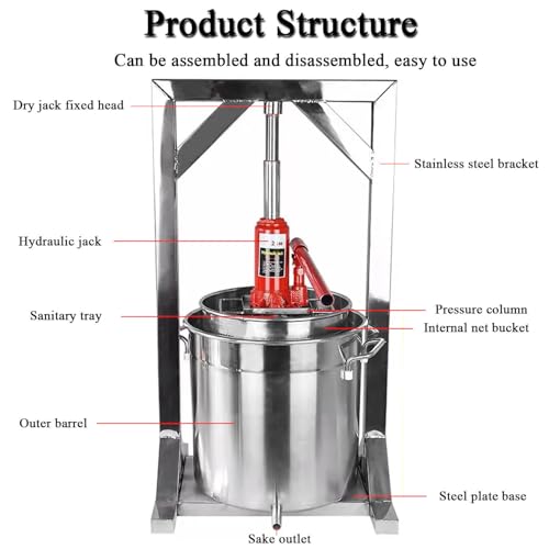 Presse hydraulique à vin de fruits, machine manuelle en acier inoxydable pour la fabrication de cidre et de jus, capacité de 12 L, idéal pour le matériel de bricolage