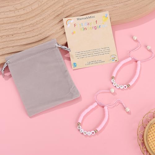 Image of First Day of Preschool Bracelet Back to School Gifts for Kindergarten / Preschool / School Gift Mama and Mini Adjustable Mother Daughter Bracelets as Supplies for Girls to Relieve Study Anxiety