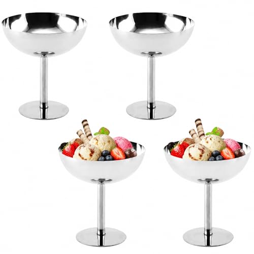 Mocifa 4 Pièces Coupe à Glace Inox 240 ml Coupe à Crème de Yaourt Bols à Dessert en Acier Inoxydable Bol à Crème Glacée Sur Pied Coupelle à Glace Inox...