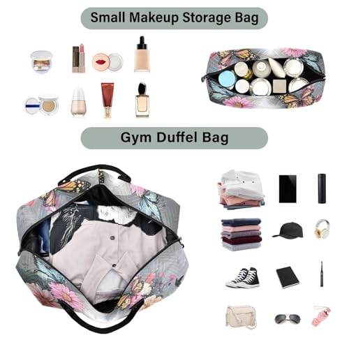 Skull Colorful Floral Travel Duffel Bag Gym Bag Sports Tote Bag with Multiple Interior Pockets Shoulder Weekender Bag for Women Men with Toiletry Bag 20.5”x 7.9”x 13.8”4