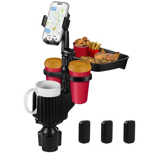 NEARPOW Porta Vasos Automovil 5 en 1, Soporte Celular, Bandeja Giratoria, Extensor