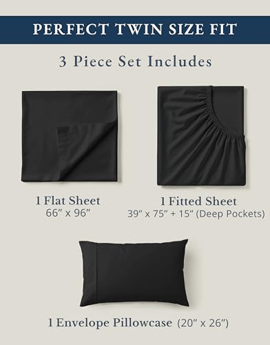 Image of LANE LINEN 100% Organic Cotton Twin Bed Sheet Set, 3 Pc Twin Size Sheets Set, Soft & Breathable Twin Sheet Set Boys, Hotel Style Bedding Sheets & Pillowcases, 15 inch Deep Fitted Sheet - Black