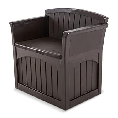 Suncast 31 Gallon Outdoor Backyard Garden Patio Seat Storage and Bench Chair with Arm Rest, Java