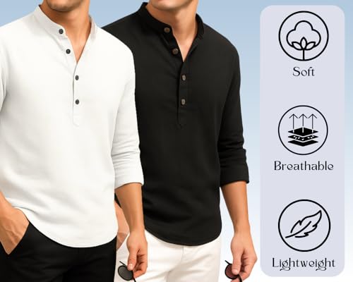 Image of DEELMO Combo of Men's Cotton Blend Solid Regular Fit Full Sleeve Short Kurta | Men's Trendy Short Kurta Pack of 2