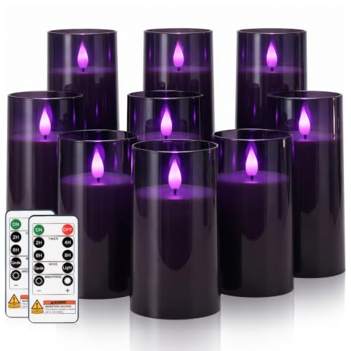 Image of Homemory Dark Gray Flameless Candles, Purple Glow, Remote Timer, Set of 9