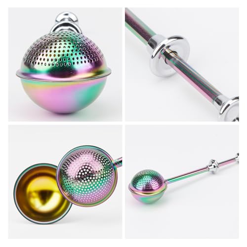 Image of HULISEN Flour Duster for Baking, One-Handed Operation, 304 Stainless Steel Powdered Sugar Shaker Duster, Pick Up and Dust Flour Sifter, Gift Package, Rainbow
