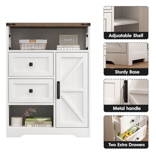 Fameill White Farmhouse Storage Cabinet With 2 Drawers & Shelves,Freestanding Storage Cabinet With Doors & Open Storage,Floor Storage Cabinet For Living Room,Bathroom,Kitchen,Laundry thumb #2