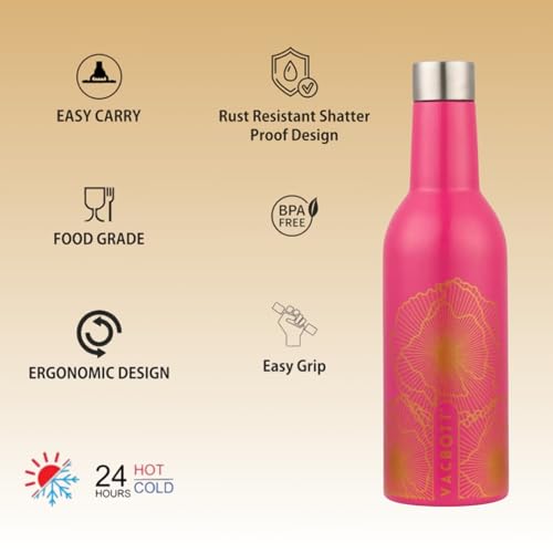Image of Clay Craft Vacbott IVY Wine Double Walled|18 Hours Hot and 24 Hours|Cold Vacuum Insulated Flask Bottle|2 Piece, 1000 ml Steel Bottles for Travelling|BPA-Free|BIS Certified|1Year Limited Warranty