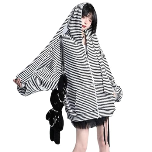 Flixxo Y2K Bunny Ear Hoodie Harajuku Kawaii Striped Zip Up