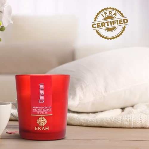 Image of EKAM Cinnamon Votive Soy Wax Scented Candle, 40 Grams, 10 Hours Burn Time| Long Lasting Premium Candles | Ideal for Home Decor | Gifting & Aromatherapy