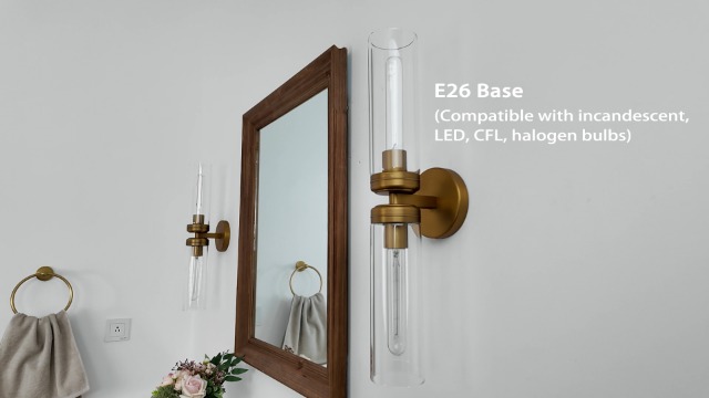 Image of Pathson 2 Lights Cylinder Glass Wall Sconce, Set of 2 Hardwired Wall Vanity Lights with Double Tube Glass, Vintage Aluminum Wall Lamp Decor for Bathroom Mirror Living Room Bedroom Fireplace Staircase