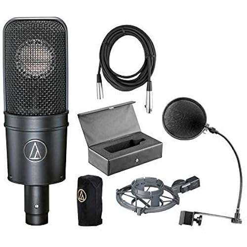 Audio-Technica AT4040 Cardioid Condenser Microphone Bundle with Pop Filter, XLR Cable, Shockmount, case and cover