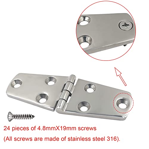 Shenghuiss 4 Pcs 4" X 1.5" Boat Strap Hinge Door Hinge Marine Grade Stainless Steel 316 Hinge 6 Holes (102 Mm X 38 Mm) Casting Cabinet Hatch Door Rvs Hinges W/Fasteners #TOP2