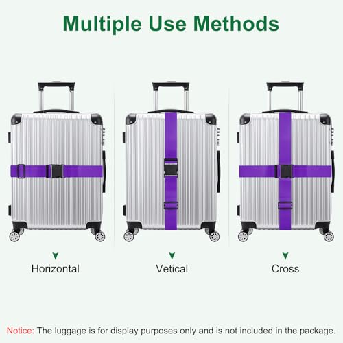 Image of M METERXITY 2-Sets Luggage Straps TSA Approved, Travel Straps for Luggage Suitcase Tags Set, Adjustable Suitcase Belt [Purple]