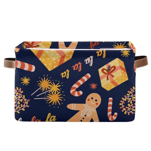 Mnsruu Cesto portaoggetti per scaffali, graziose scatole di pan di zenzero natalizio con manici, grandi contenitori per armadio