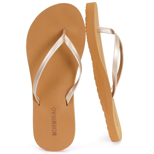 MORMIRAC Womens Slim Leather Comfortable Flip Flops Summer Beach Thong Sandals Arch Support Non...
