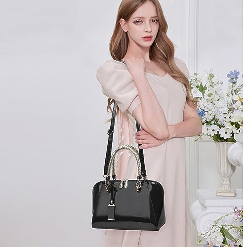 Bolso satchel para mujer de cuero patentado brillante ZiMing, bolso de mano con asa superior, bolso tote mediano, bolso de hombro miniatura 3