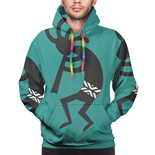 YongColer Unisex Realistic 3D Digital Print Pullover Hoodie Hooded Sweatshirt, Teal and Black Kokopelli Southwest Design, XXL