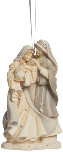 Enesco Foundations Holy Family Stone Resin Ornament, 4.4”, Cream