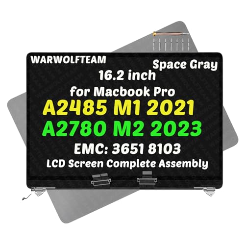 Image of 16.2 inch Compatible with MacBook Pro Retina M1 2021 A2485 EMC 3651 M2 2023 A2780 EMC 8103 3456 x 2234 661-21968 661-32187 LCD Screen Display Replacement Complete Assembly(Space Gray)