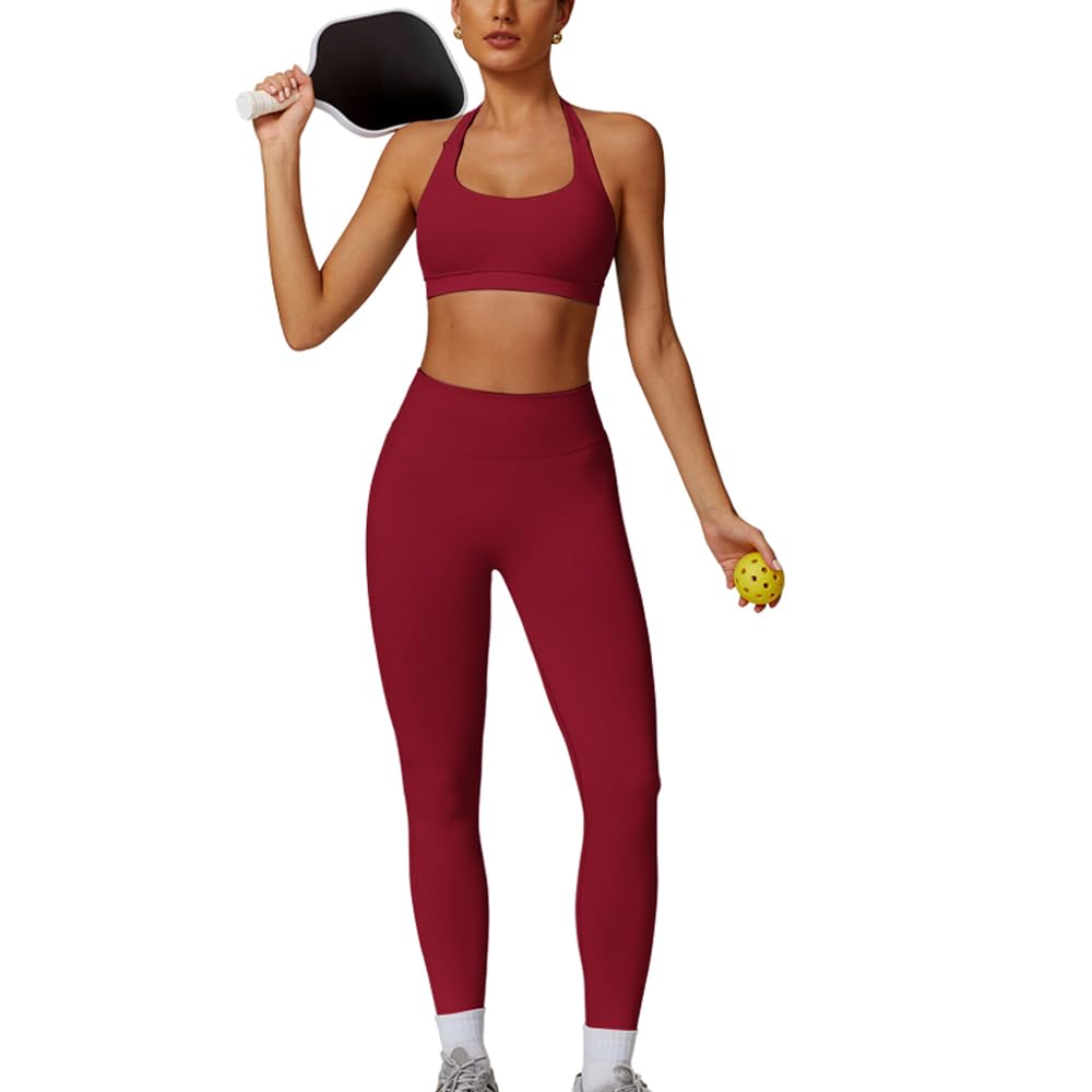 JN JANPRINT Ensemble de sport 2 pièces sans couture pour femme, dos nu, soutien-gorge de sport, legging froncé dissimulé, tenue de yoga, survêtement d'entraînement