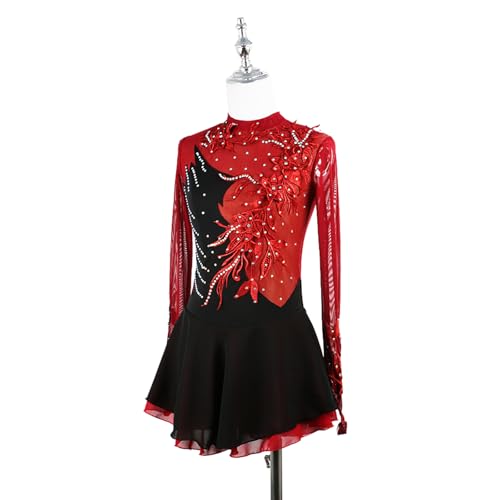 DIJITOO Vestido de patinação artística, temperamento emenda de cores brilhantes flores de competição