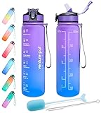 Venture Pal 22 oz Sports Water Bottle with Time Marker, Carry Strap and Cleaning Brush - BPA Free, L