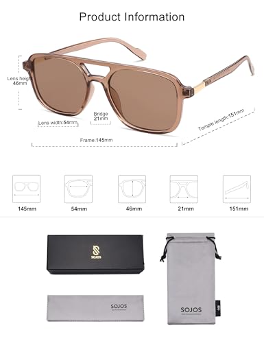 Image of SOJOS Retro Aviator Sunglasses for Women Men,Trendy Rectangle Womens Mens Shades Sun Glasses SJ2202