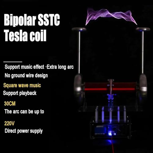 Bobina Tesla SSTC bipolar de escritorio con arco de 30cm e interfaz de audio de 3.5mm 4