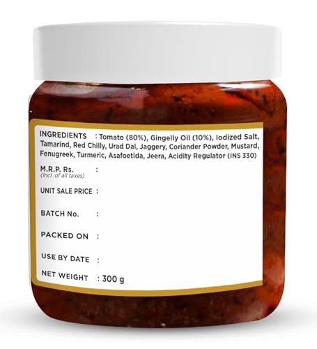 Image of Delight Foods Mylapore Iyer's Tomato Thokku 300g | Traditional Tamil Nadu Rice Mix | Made with Pure Gingelly /Sesame Oil | Homemade Style Tomato Pickle | No Preservatives