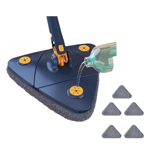 fineo EasyClean - Balai Rotatif 360° Tout-en-Un +5 Têtes Microfibres Balai Serpillère Triangulaire Rotatif à 360° avec 6 Chiffons, Télescopique pour Nettoyer Plancher de Bois, Fenêtres