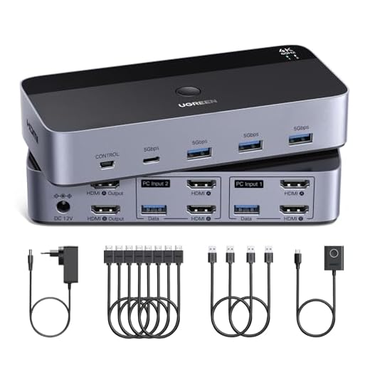 UGREEN HDMI KVM Switch 2 PC 2 Monitore 4K60Hz Tastatur und Desktop-Controller Umschaltung 4 USB 3.0 Ports Kompatibel mit Windows/Linux/MacOS usw.