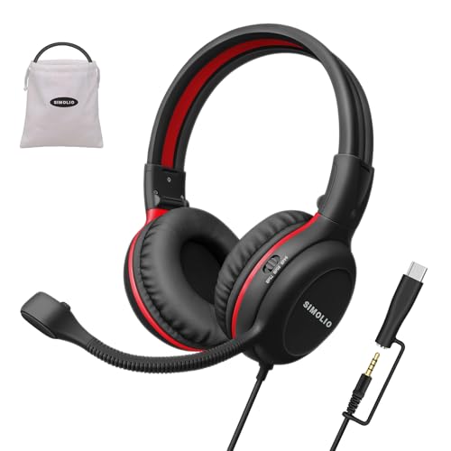 Image of SIMOLIO-USB-C Wired-Kids-Headphones for-School with Boom-Mic & Volume Limit