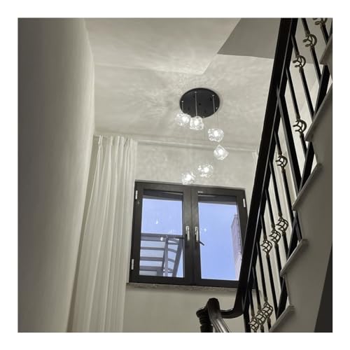 Lustre escalier boules en verre rotatif suspendu salon moderne