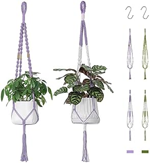 AceList Macrame Plant Hanger, Contrast Color Hanging Planter with Hooks, Decorative Flower Pot Holder for Indoor Outdoor Boho Home Decor 35.4 Inch, Kit of 2 Purple