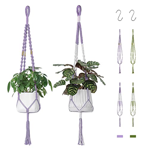 AceList Lot de 2 suspensions en macramé de couleur contrastée avec crochets, support décoratif pour pot de fleurs pour intérieur ou extérieur, décoration d'intérieur, 80 cm, violet Cover