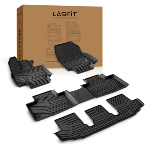 LASFIT Floor Mats for Toyota Highlander 2020-2025 2026 8-seat (Not for Hybrid) All Weather TPE Custom fit Floor Liner for Highlander car mats Front and Rear 2 Row Mats.