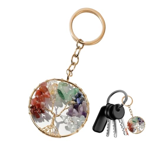 DWFEYOI Portachiavi Albero della Vita, Albero della Vita Portachiavi Pietra di Cristallo Fatti A Mano Fai da Te Portachiavi Pendente Fascino della Preziosa Catena Chiave Fascino Fatti A Mano