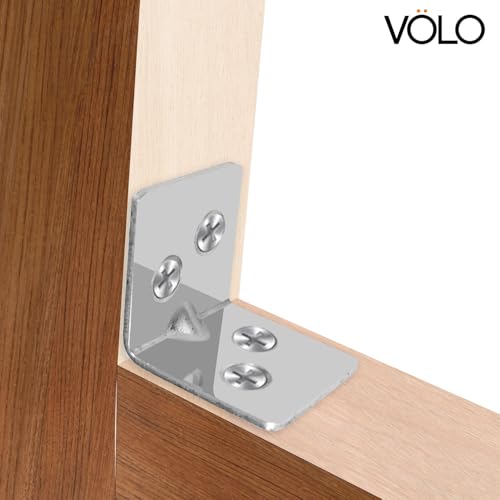 Image of VOLO Stainless Steel Pack of 12 Pieces L Angle Bracket for Wooden Shelf & Furniture Support | Heavy Duty Corner Bracket for Wall, Cabinet & Table Reinforcement (25mm X 25mm) | Rust Resistant
