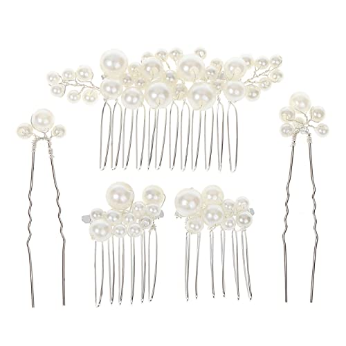 Sppry Wedding Pearl Hair Combs Set of 5 PCS - Elegant Hair Accessories for Bridal Women (Silver)