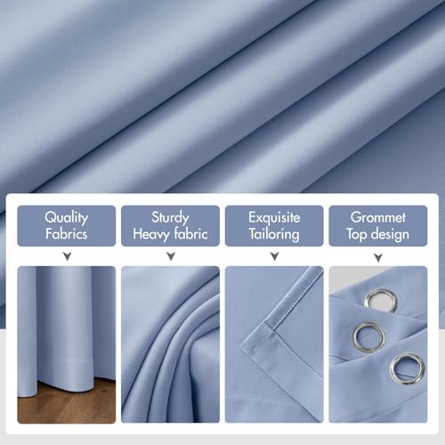 Image of MIULEE Sky Blue Blackout Bedroom Curtains Drapes 96 Inch Long 52 inchx96 inch | Grommet Top, Room Darkening Window Drapes, Privacy Protection, Thermal Insulated, Heat Blocking, Light Blocking