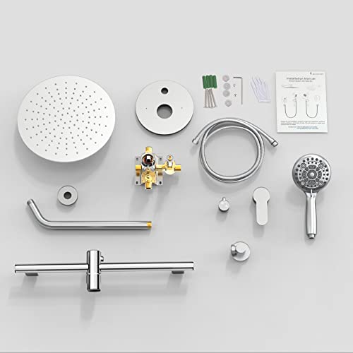 Sr Sun Rise 12 Inch Shower System, Slide Bar Shower Faucets Sets Complete Round Shower Heads And 6-Spray Handheld Combo, Wall Mounted Dual Shower Set Included Valve And Trim Kit, Polished Chrome #TOP5