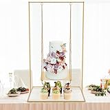 Lallisa Gold Metal Swing Cake Stand 2.8 Feet Tall Hanging Dessert Display Centerpiece with Jute Rope Floating Cake Stand for Wedding Birthday Anniversary Baby Shower Party Supplies Decorations