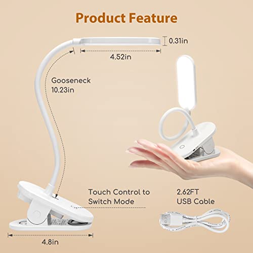 Aigostar Usb Rechargeable Book Reading Light, Brightness Adjustable For Eye-Care, Led Clip On Book Lights, Compact & Long Lasting Small Desk Lamp, Touchable Portable Bed Bedside Clamp Light White #TOP5