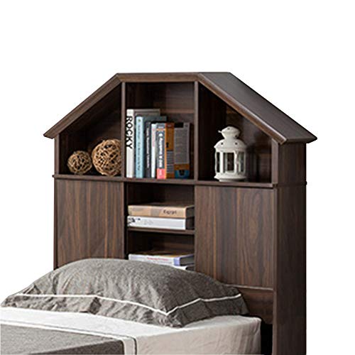 Benzara Twin Size Hut Style Wooden Bookcase Headboard, Brown