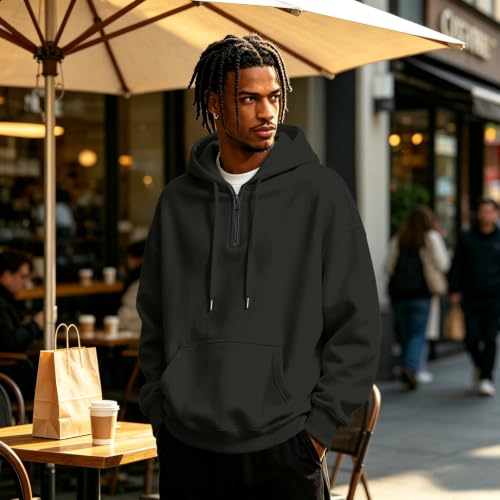 Hooded Sweatshirt Men Fleece Quarter Zip Hooded Hoodie Sweat Shirt - image 3