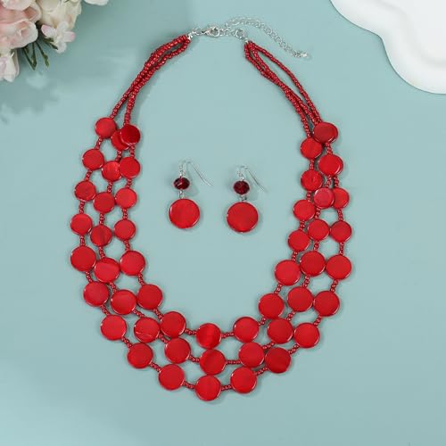 Multi layered Chunky Beaded Necklaces for Women Boho Colorful Shell Strand Statement Necklaces With Earrings Set Fashion Costume Jewelry Gifts3