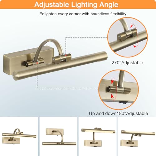 Image of Tassuowell Wireless Picture Lights for Wall,12 Inch Battery Operated Picture Light,3CCT Dimmable Lights for Pictures on Wall with Timer and Remote for Display Photo Frame (Antique Bronze, 12inch)