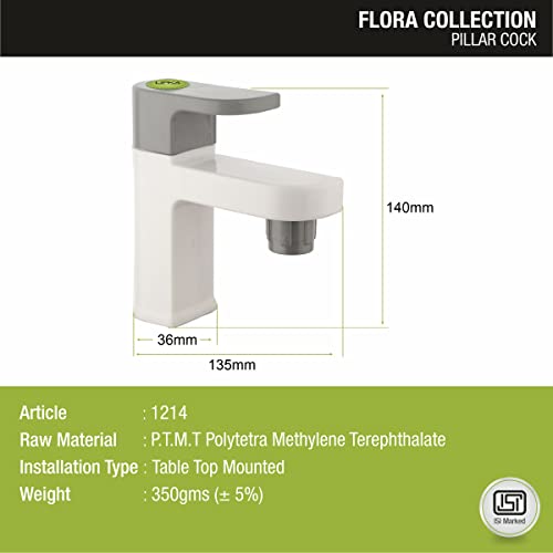 Image of LIPKA Pack of 2 Flora Pillar Tap Faucet | PTMT Water Tap | White /Gray Color | Plastic | Polished