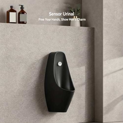 Urinal para hombres de pared, sin agua, acabado mate negro, con sensor o descarga manual para baño o garaje (manual, 66 cm / 26 pulgadas) miniatura 5